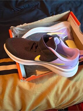 Kids Purple and Black Athletic Sneakers with Yellow Accent